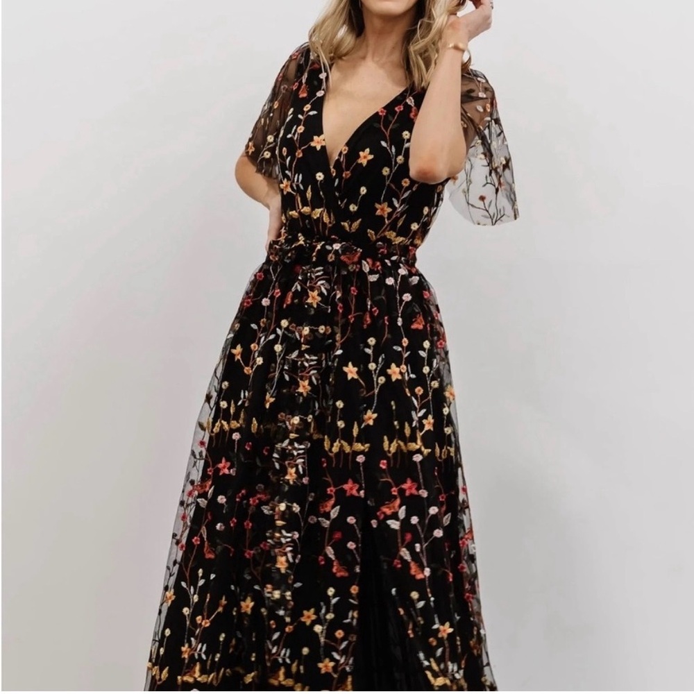Baltic Born Black Maxi Dress with Multicolor Floral Embroidery - Picture 6 of 7